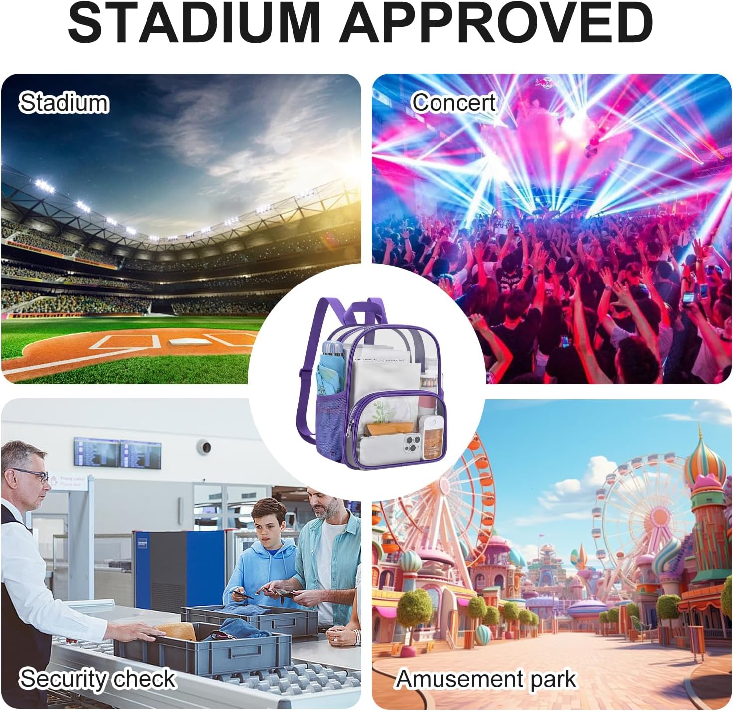 USPECLARE Clear Backpack - Stadium-Approved Small Clear Bag for Concerts, Sports & Travel (11.5"x9.5"x6")