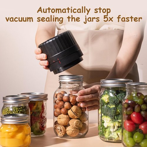 HTPOW Electric Mason Jar Vacuum Sealer - Fully Automatic Sealing Kit for Regular & Wide Mouth Jars - Black