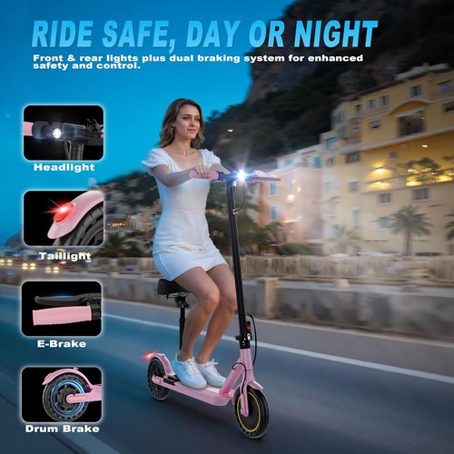 Electric Scooter - Folding E-Scooter for Adults with Seat | 350W Motor, 19MPH, 21-Mile Range