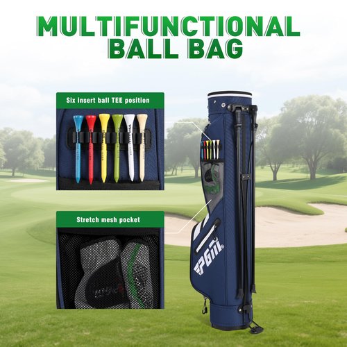 PGM Sunday Golf Stand Bag for Women and Men - Blue Easy Carry Pitch Lightweight Golf Stand Bag with Cooler Pouch and Valuables Pocket for Driving Range Par 3 Executive Courses