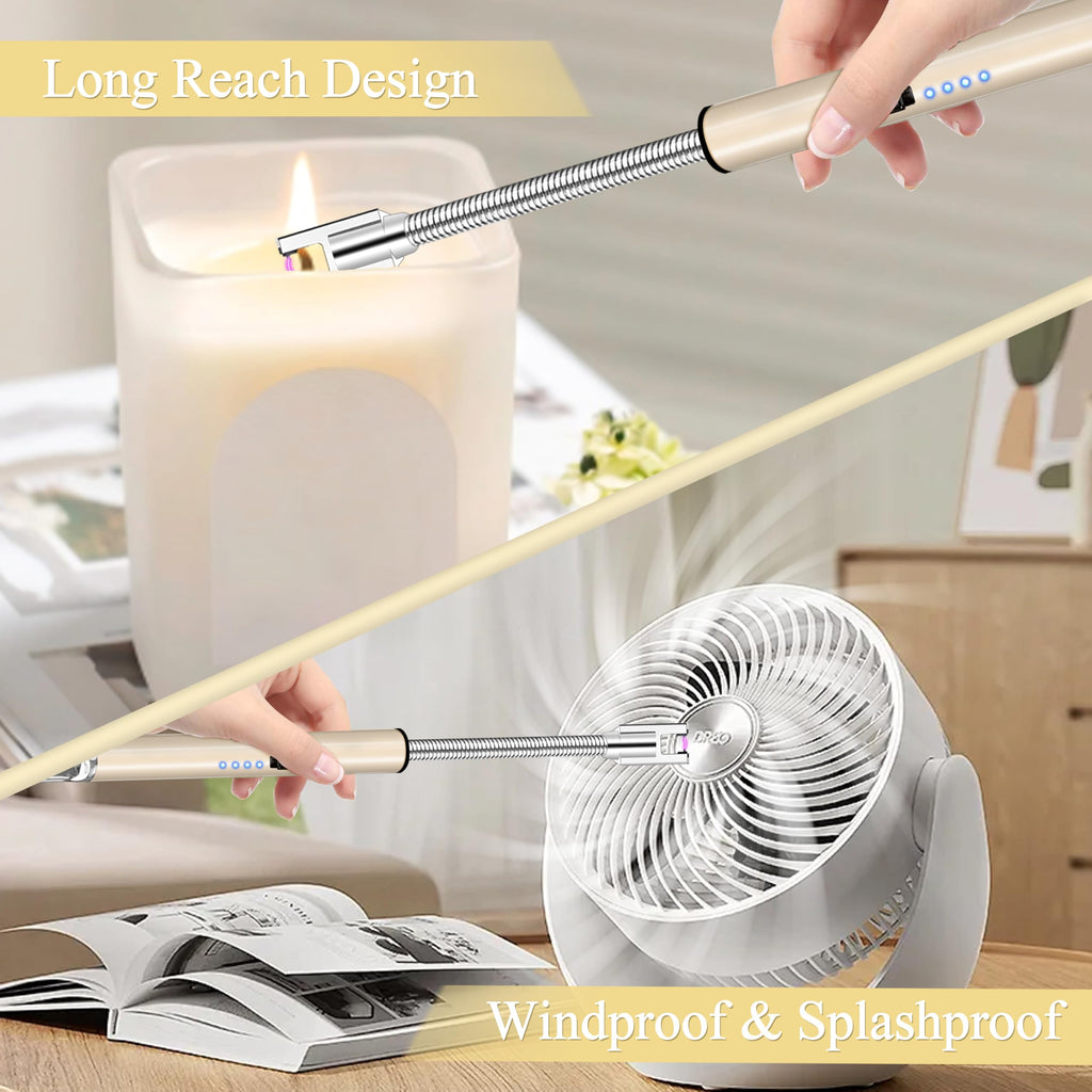 Electric Lighter, Candle Lighter Flameless Windproof with 360° Flexible Neck & LED Power Display, Type C Arc Rechargeable Lighters for BBQ, Camping, Cooking, Gift for Christmas, Thanksgiving, Birthday