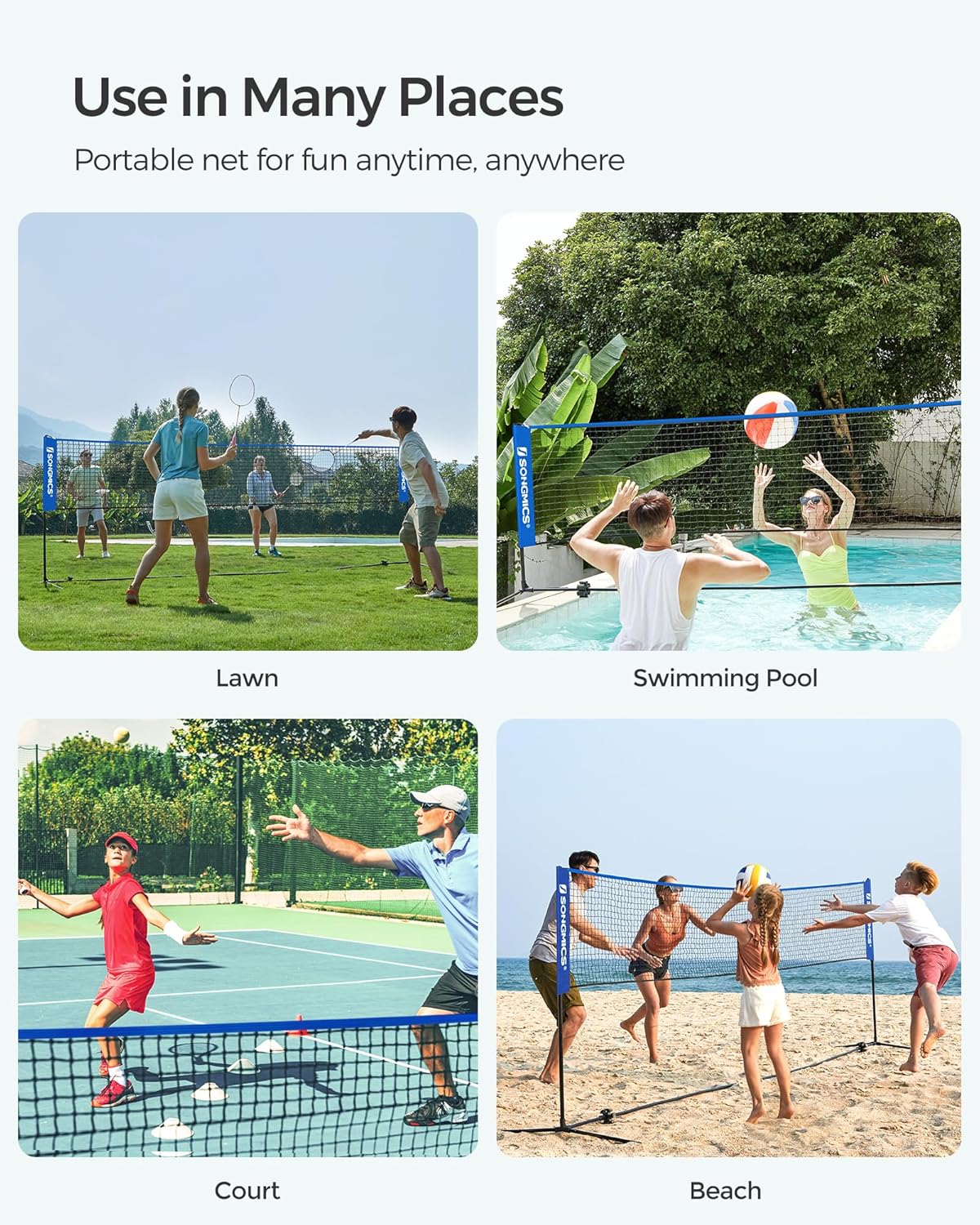 SONGMICS Adjustable Badminton & Volleyball Net - Foldable Nylon for Kids & Juniors | 10ft/13ft/16.5ft Wide