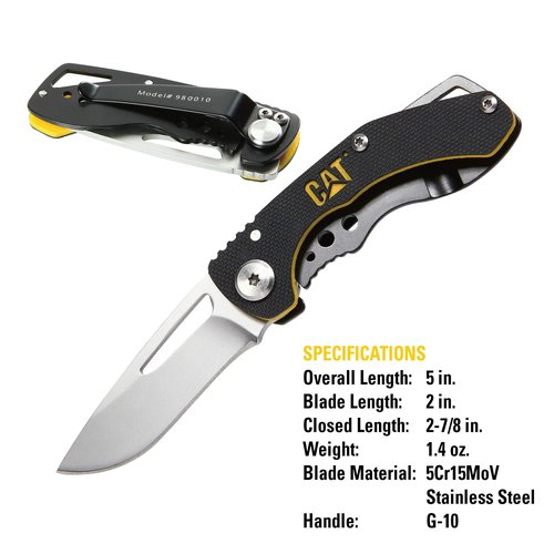 CAT980010 Caterpillar Framelock, Black G10 Handle, 2"