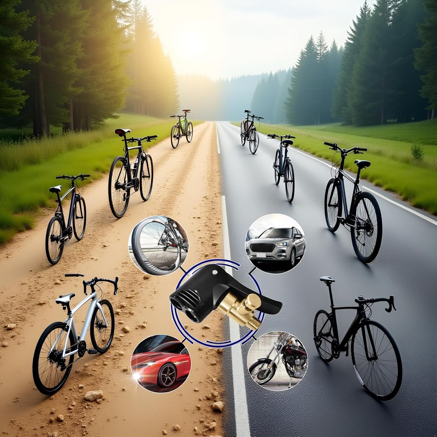 Skiennix Dual-Use Bike Valve Adapter - Presta Pump Connector for Road & Mountain Bikes, Black Aluminum