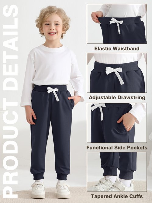 Resinta 4 Pack Toddler Boys Sweatpants Kids Pull On Casual Pants Athletic Joggers with Drawstring Pockets for Boys