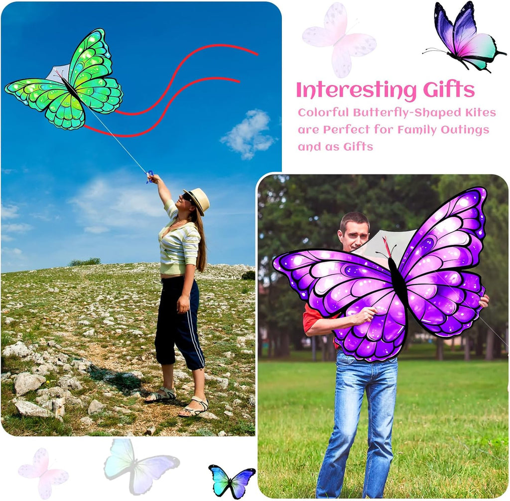 Silipull Butterfly Kites - 6 Pcs Large 55" x 28" Colorful Kites with 328ft String for Outdoor Fun
