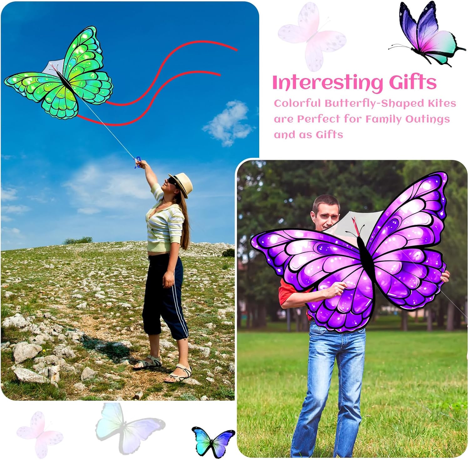 Silipull Butterfly Kites - 6 Pcs Large 55" x 28" Colorful Kites with 328ft String for Outdoor Fun
