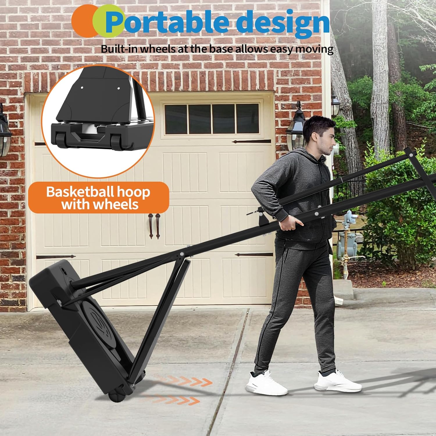 Skiennix Height Adjustable Basketball Hoop - 4.9-10FT Mobile Goal System with Weighted Base for Youth & Adults | Driveway & Backyard Play