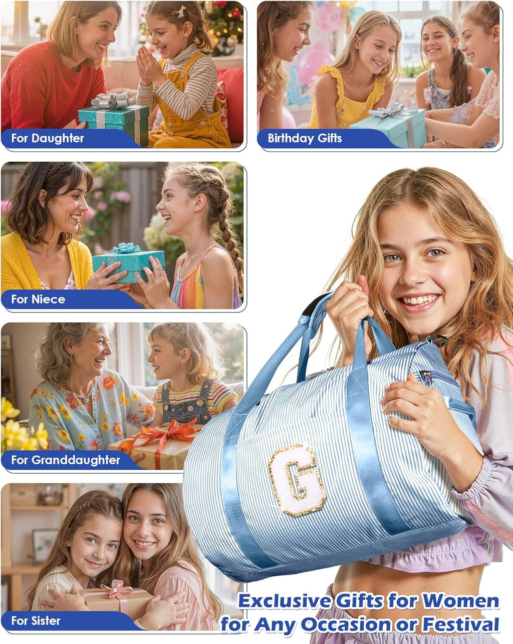 Skiennix Girls Travel Duffle Bag - Customized Overnight Bag with Shoe Compartment & Makeup Pouch | Perfect Birthday Gift for 9-Year-Old (Letter G)