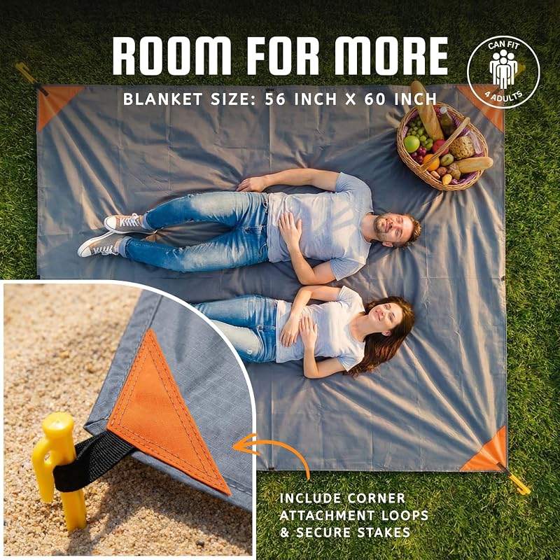 Pocket Beach Blanket Ultralight Water-Resistant Ground Cover (Fits 2-4) - Sand Proof, Compact Outdoor Mat - Variation: Small