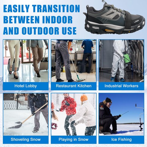 Ice Cleats Spikeless,Anti-Slip Snow Cleat Winter Traction Grips Crampon for Slick Wet Slippery Surface Indoor Outdoor Use Ice Shoes Grippers Rubber Tread Roofing Shoes (Large/X-Large(with Straps))
