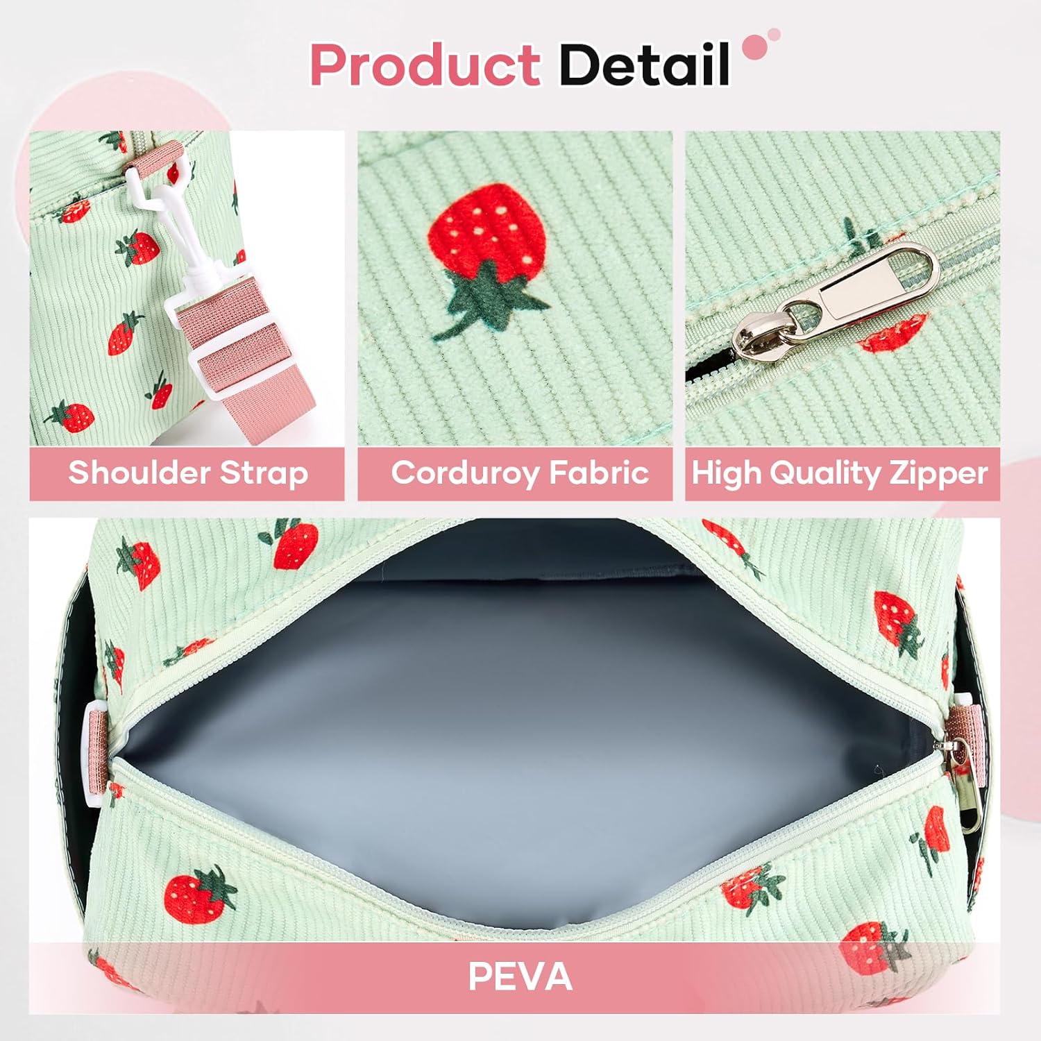 Skiennix Insulated Lunch Bag - Cute Corduroy Tote for Women | Reusable Cooler in Strawberry Design