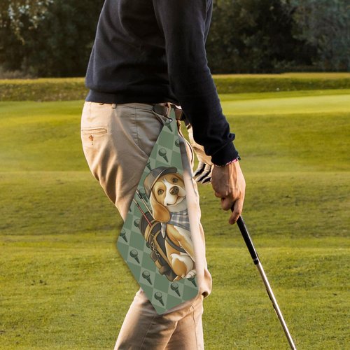 BCUANGD Beagle Dog Golf Towel - Retro Puppy Golf Bag Accessories Towel, Trendy Preppy Disc Weave Waffle & Ball Towels with Carabiner Clip Birthady Gifts for Golfer Women Dog Lover, 16"x24"