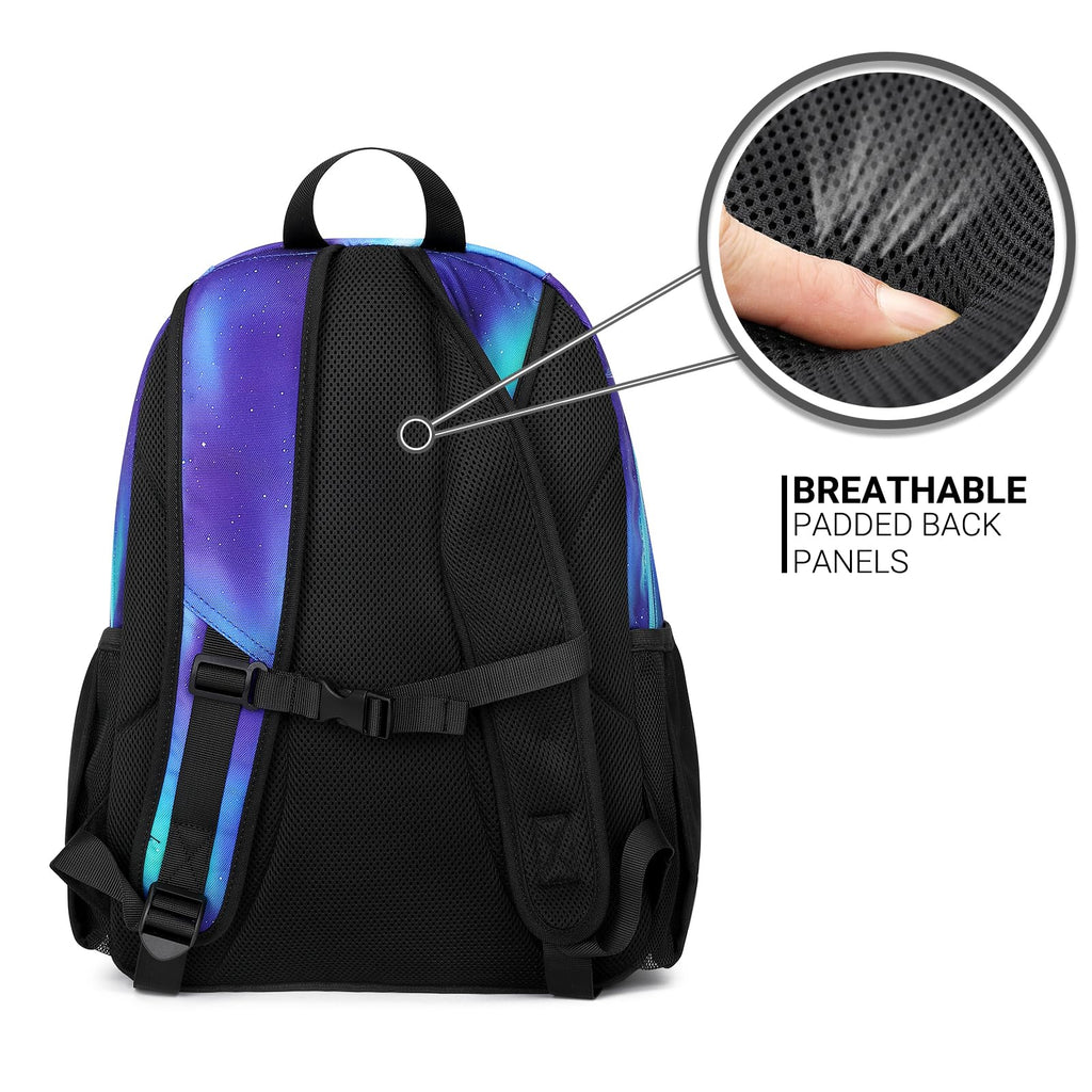 ZORFIN Backpack for School, Travel: Bookbag for Girls Boys - Kids Backpack with Multi Compartments - Night Aurora Blue