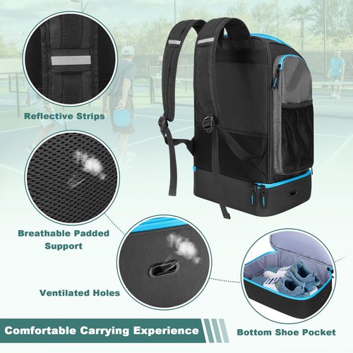 GOBUROS Pickleball Bags for Men Women, Pickleball Backpack for 4 Paddles with Shoe Compartment, Large Capacity Pickle Ball Equipment Bag, Grey
