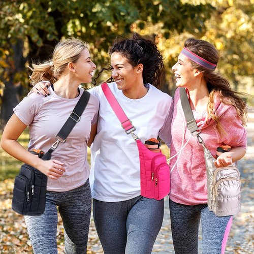 Dealkion Water Bottle Holder - Quilted Puffer Sling Purse Carrier Bag for Women