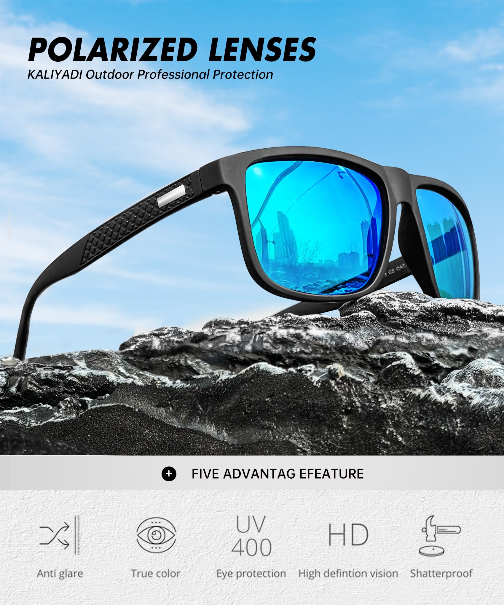 KALIYADI Sunglasses-Men Polarized-Sunglasses Mens Sun glasses: Sun Glasses Polarized UV Protection Unisex Driving Fishing Golf