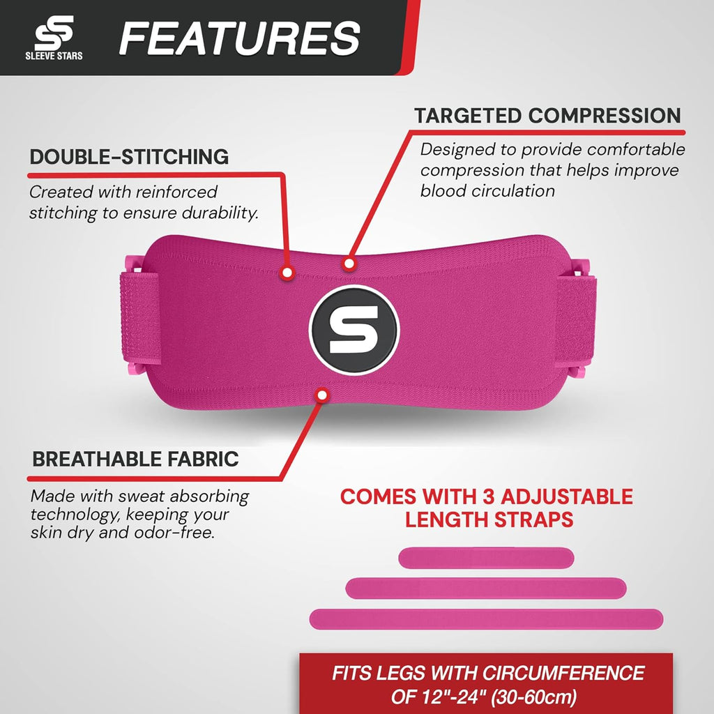 Swedish Brand Sleeve Stars Patellar Tendon Support Strap - Effective Osgood Schlatter Knee Brace for Youth & Adults | Adjustable 12"-24" - Hot Pink