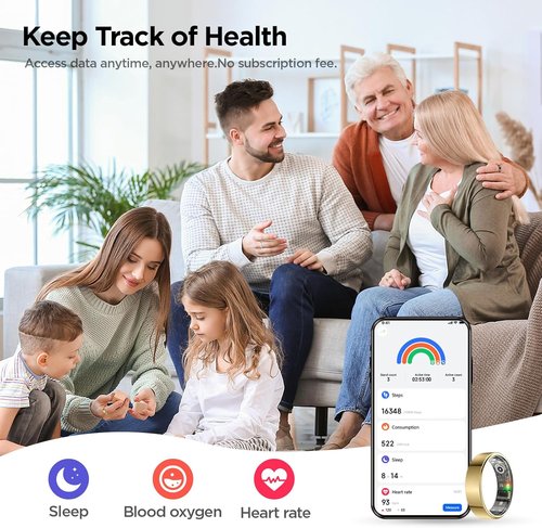 BENIO Gen 2 Smart Ring - Fitness Tracker with Step, Sleep, Blood Oxygen & Heart Rate Monitor | Size 8.5, Gold