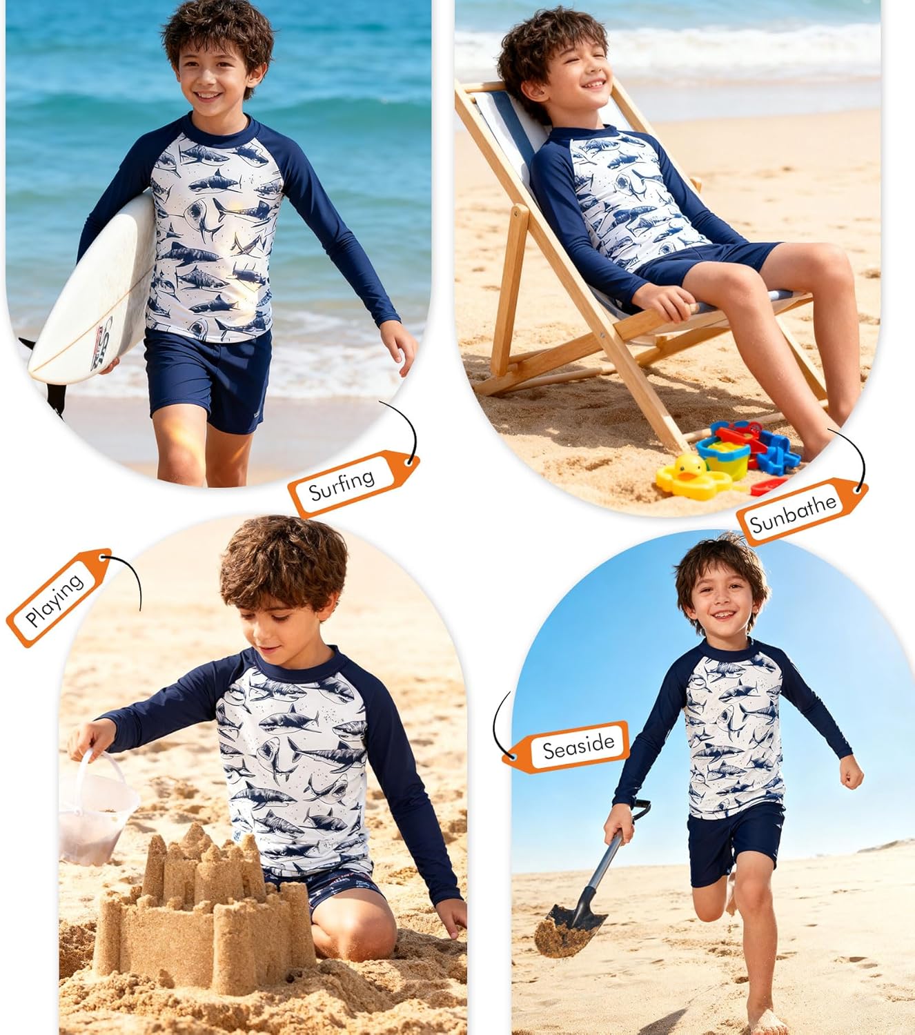 UNIFACO Long Sleeve Rash Guard Swim Shirt - UPF 50+ Sun Protection for Boys Ages 1-8