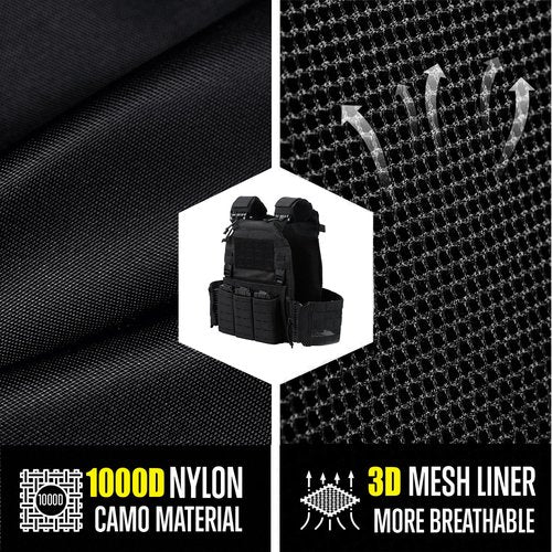 Greencity Tactical Vest Molle Quick Release Buckles Weight Vest Adjustable Strength 600D Nylon with Triple Pouch for Men (Black)