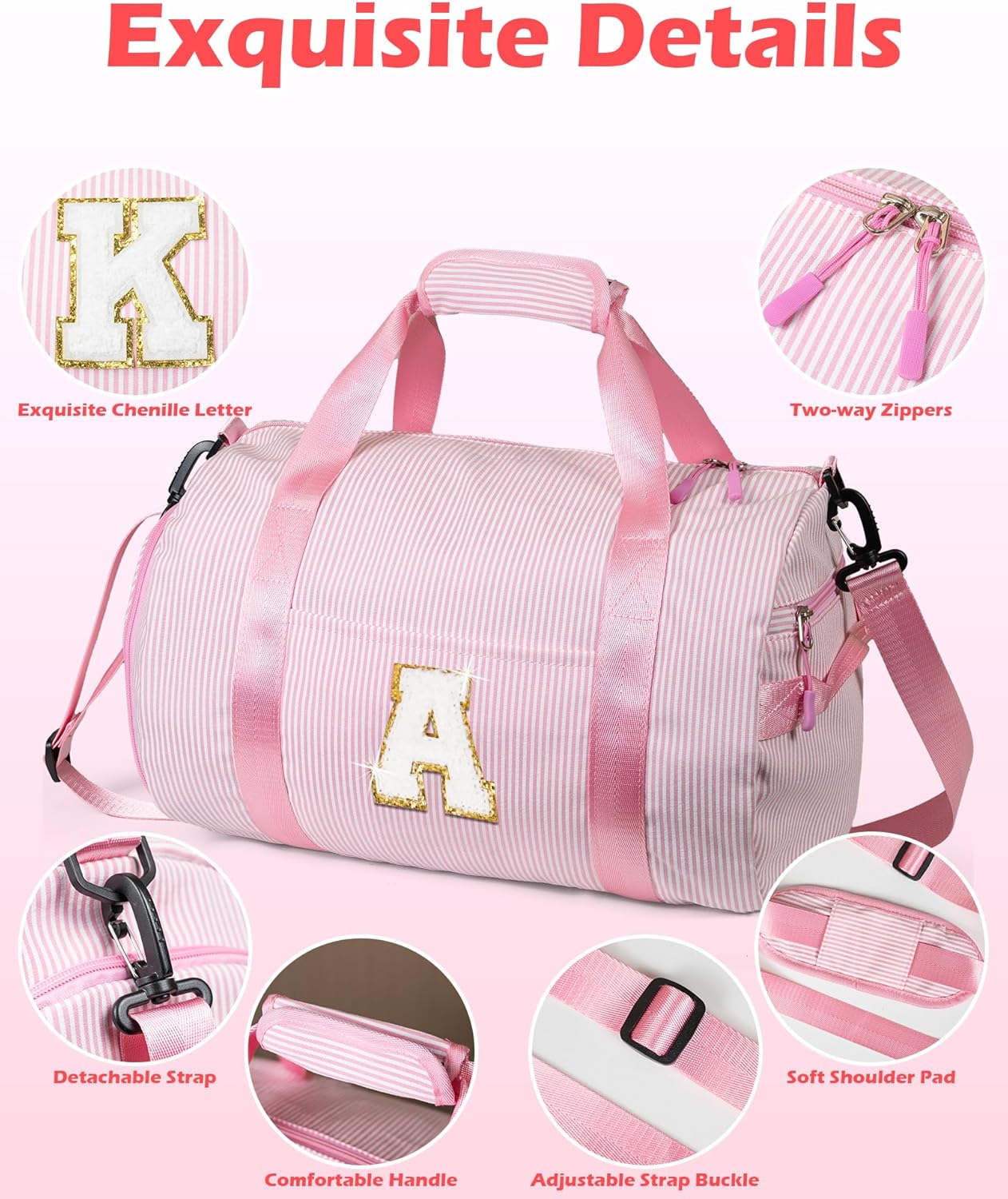 Skiennix Girls Travel Duffle Bag - Personalized Overnight Bag with Shoe Compartment & Makeup Pouch | Letter N