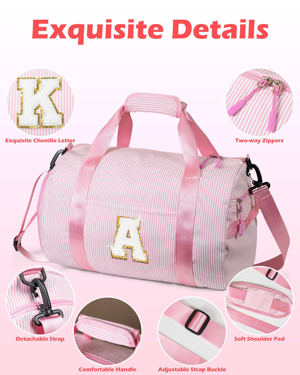 Vogewood Teen Girl Gifts Trendy Stuff, Girls Travel Duffle Bag, Kids Initial Overnight Bags with Shoe Compartment, Personalized Weekender Bag with Makeup Pouch, Gift for 6 Year Old Kid (Letter T)