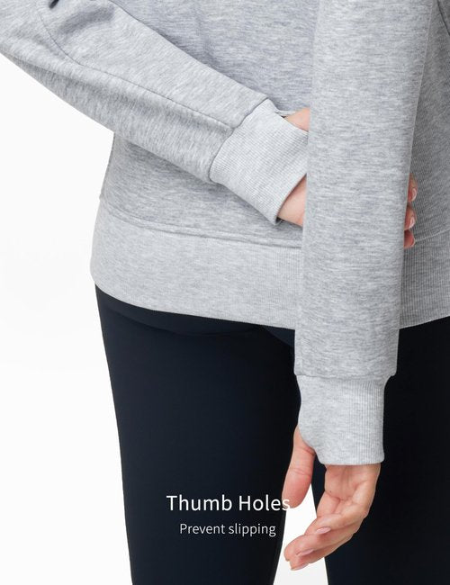 THE GYM PEOPLE Women's Full Zip Up Workout Sweatshirts Fleece Stand Collar Fall Jackets with Pockets Thumb Hole Heather Grey