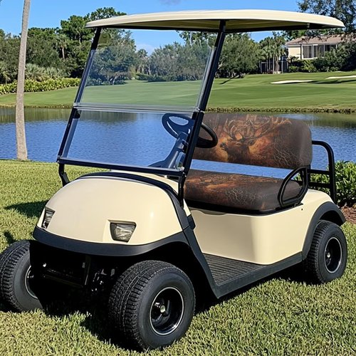 Suobstales Deer Cross Camo Print 2PCS Golf Cart Seat Covers Kit, Front and Rear Seat Covers Fits Club Car Precedent Original Regular Seat Cushion, Club Car Seat Covers Accessories, No Staples