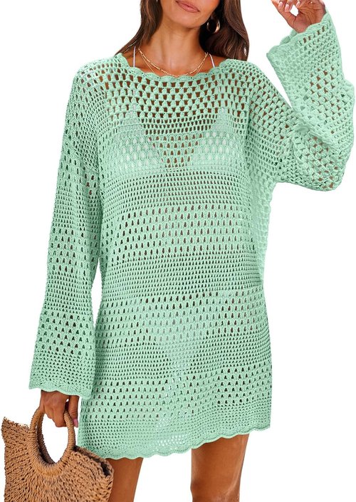 ANRABESS Women’s Crochet Swim Cover-Up - Stylish Mesh Knit Beach Dress for Summer Vacations