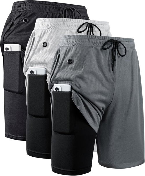 JWJ Men's 2-in-1 Workout Running Shorts - Lightweight 7-Inch Athletic Gym Shorts with Compression Liner