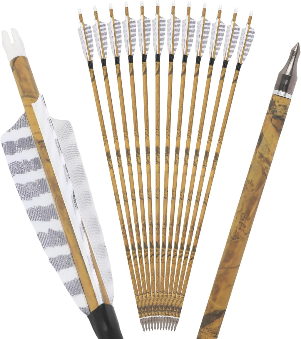 ZSHJGJR 30” Carbon Hunting Arrows - 4” Turkey Feather Tips for Compound & Recurve Bows | 6 or 12 Pack