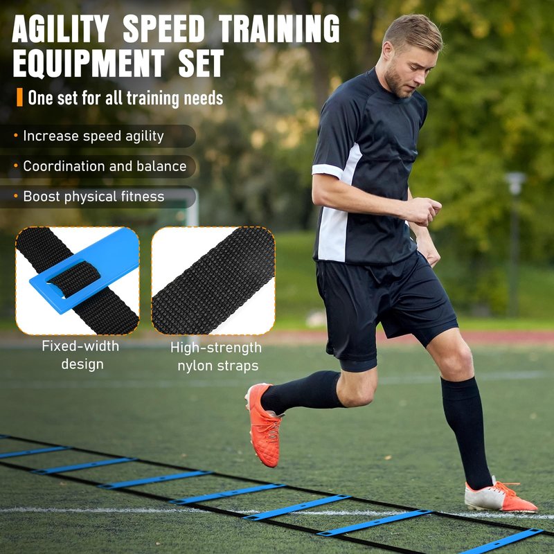 MUROZA Agility Ladder, Agility Speed Training Equipment Set, 20ft Speed Ladder, 12 Soccer Cones, 4 Hurdles, Jump Rope, Running Parachute, Soccer Football Basketball Training Equipment Accessories