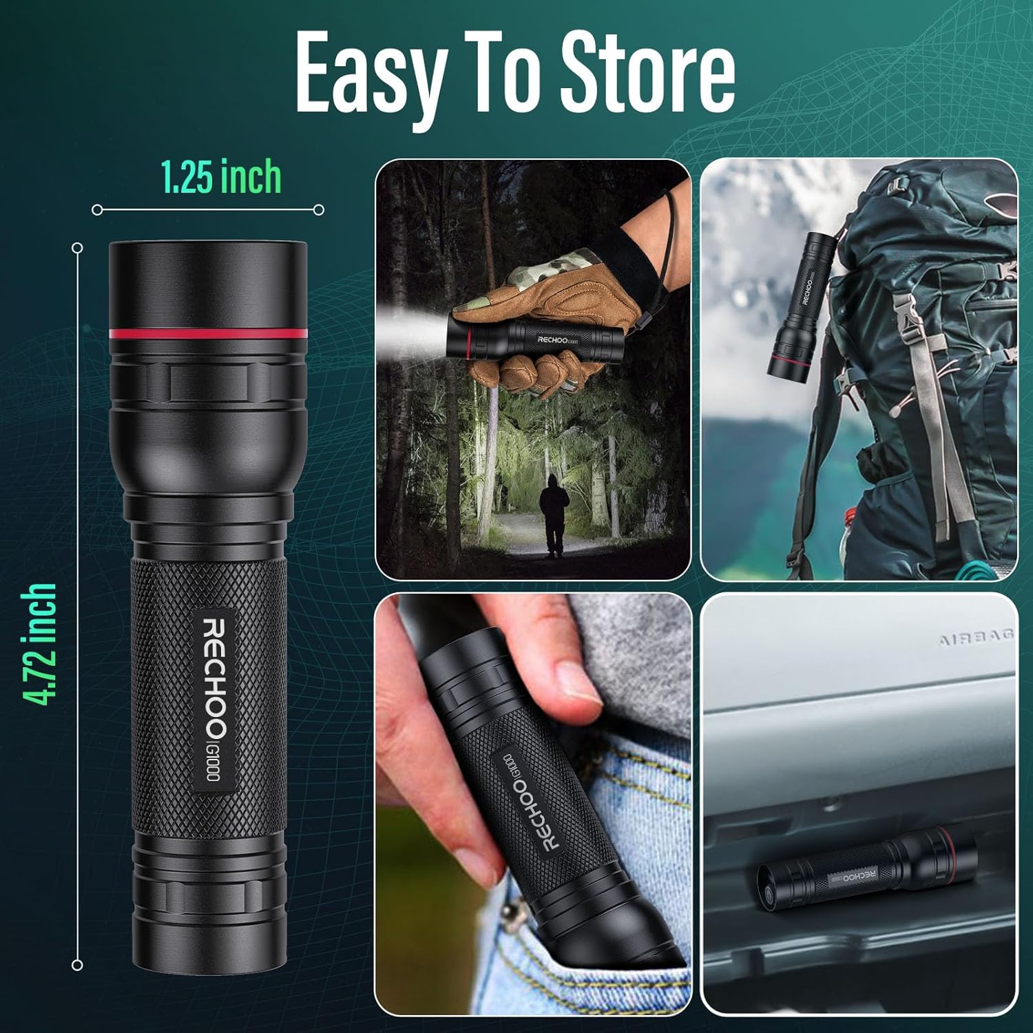 RECHOO Rechargeable Flashlights - High Lumens 2-Pack | Super Bright LED Tactical Lights with 3 Modes
