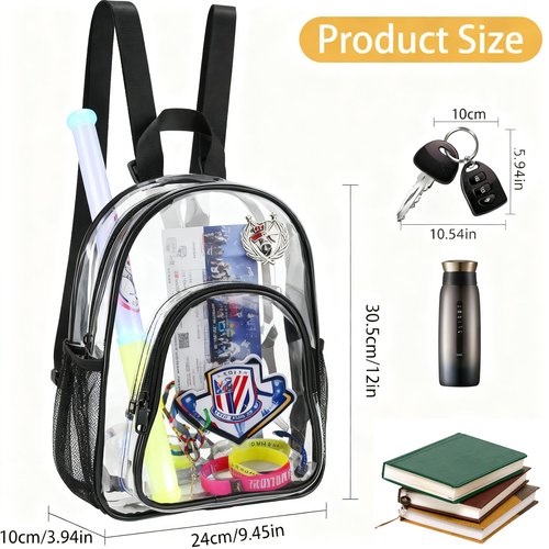 TKSDWBLTY 3Pcs Clear Backpack for Stadium Events,10x12x4 Inches Small Clear Backpack for Concert,Transparent Bag for Soccer Match Tennis Match,Festival Sports Outdoor Festival Essentials-Black