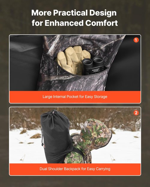 VEVOR Hunting Blind, Single Person Ground Blinds with Carrying Bag, Portable Camouflage Tent, Reinforced Durable Concealed Shelter with Silent Zipper Door and Window, for Turkey and Deer