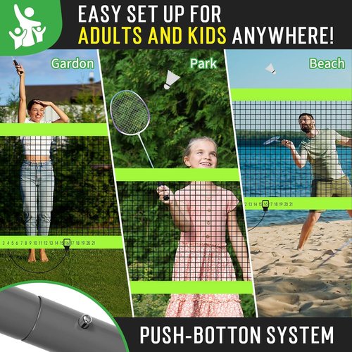 Olybeaka Professional Baminton Set, Portable Badminton Net Set for Backyard with Carring Bag, 4 Aluminum Badminton Rackets, 3 Shuttlecocks - Easy Set Up & Durable (20ft, Black)