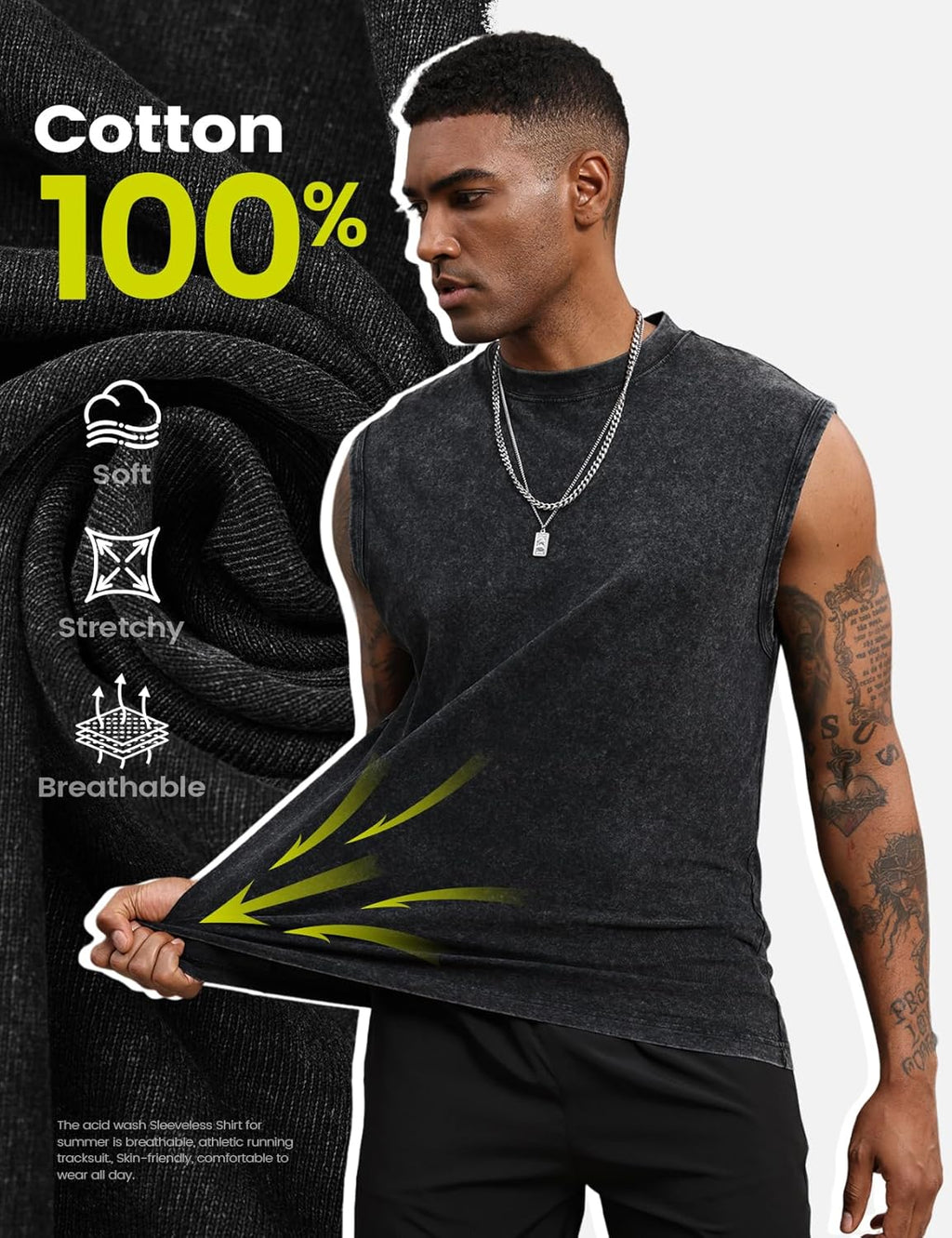 Yimoon Men's Tank Tops - Acid Wash Cotton Sleeveless Workout Shirts | Loose Fit Gym Tees