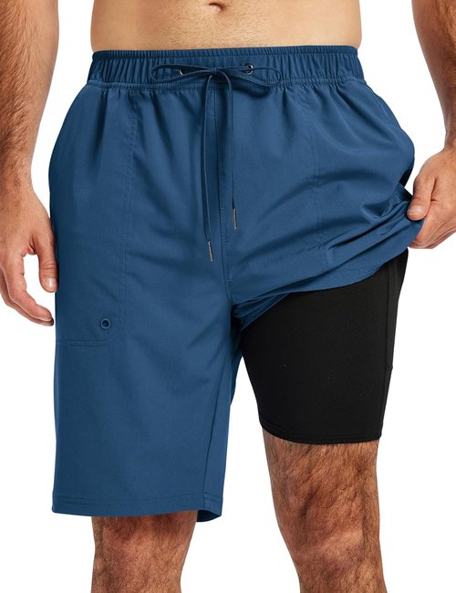 AIRIKE Mens Swim Trunks with Compression Liner 9"/11" Quick Dry Board Shorts Bathing Suits Beach Shorts with Zipper Pockets