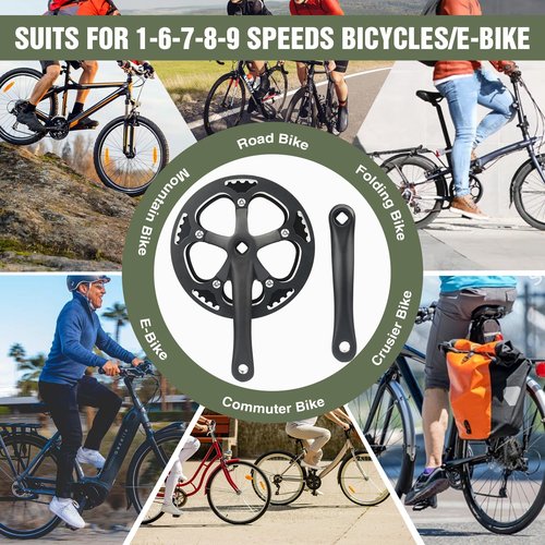 WEEROCK E-Bike/Bicycle Crankset 1 PSC 48T Steel Charing, Alumininum Alloy Single Cover and 170mm Arm Crank Set, Compatible with Single Speed Bicycle and 6/7/8/9 Speeds Bicycles, MTB, Road Bike, Black