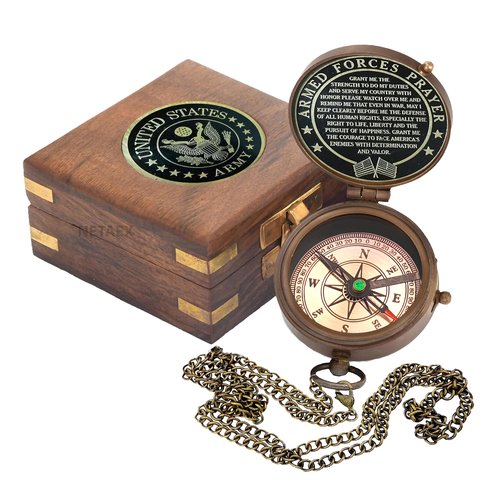 Army Gift, U.S Army Military for Men and Women, Engraved Army Compass with Leather case, United State Army Gift, Army Brass Compass, Army Retirement Gift, Personalized Compass (Army Wooden Box)