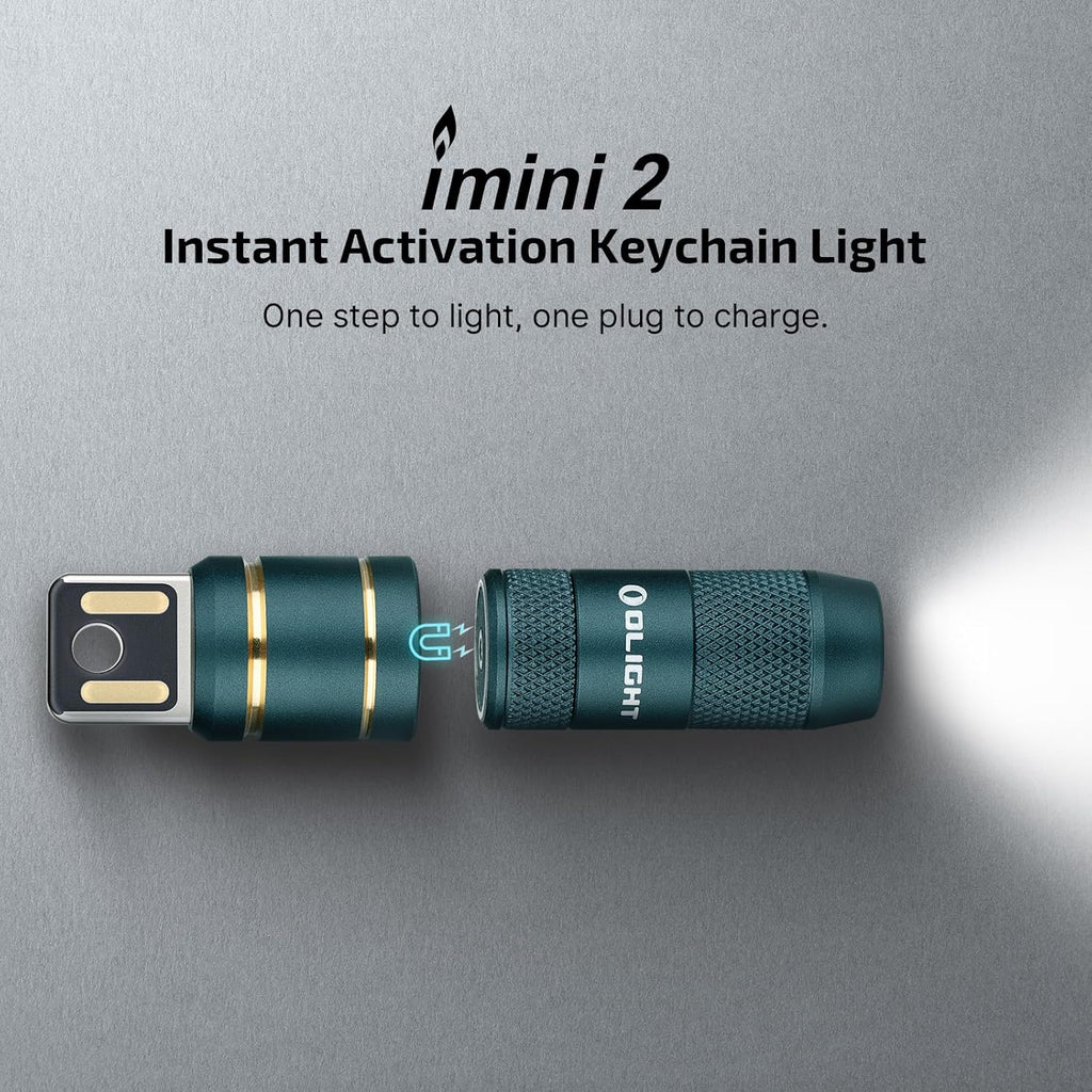 OLIGHT iMini 2 EDC Keychain Flashlight - 50 Lumens Compact Mini LED Light | Rechargeable, Portable (Black & Dream Blue)