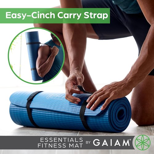 Gaiam Yoga Mat - Thick 10mm Pilates & Exercise Mat with Easy-Cinch Strap for Home & Gym Workouts