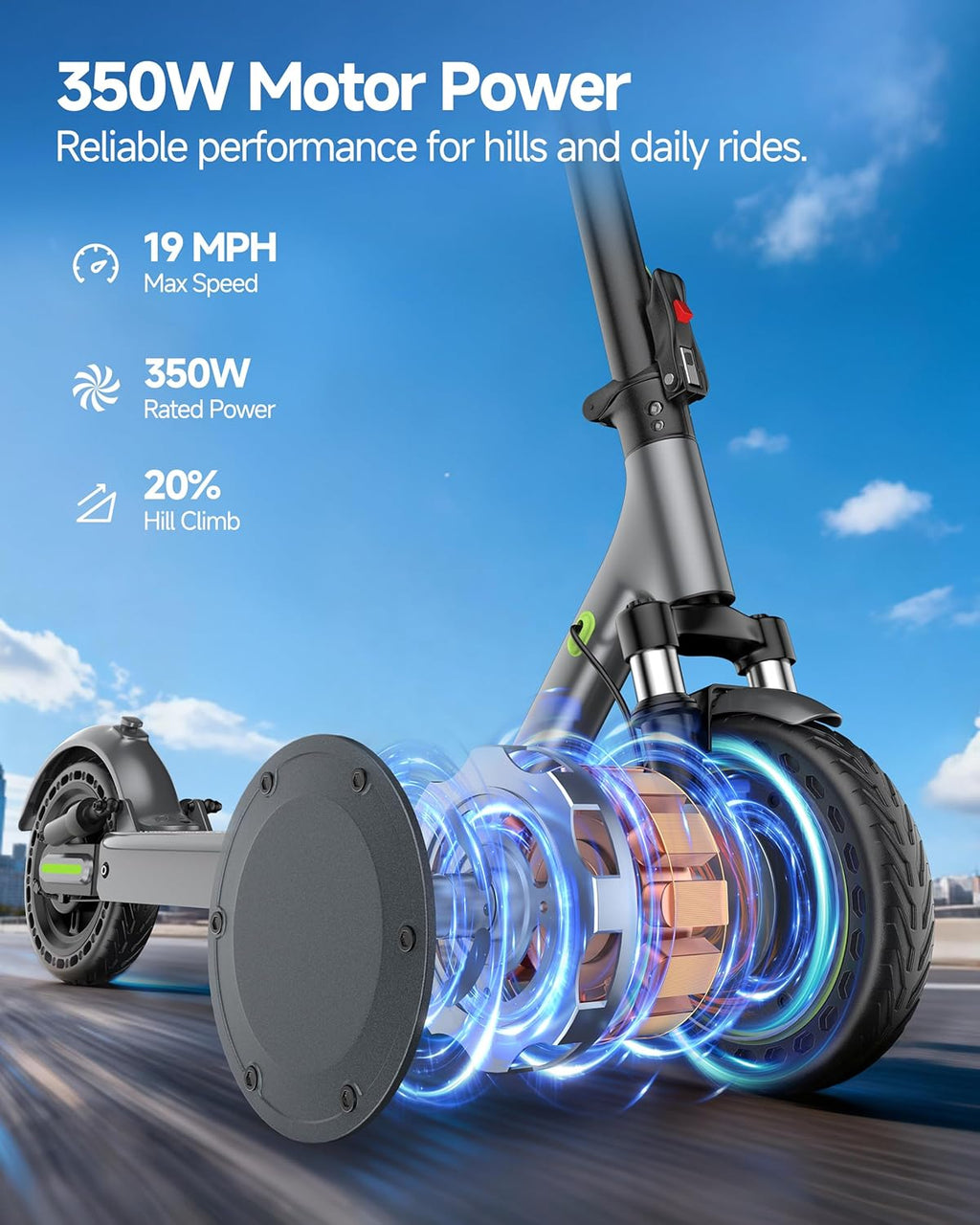 Roinside Electric Scooter - High-Speed Commuting with 350W/500W Motor | 8.5"/10"/14" Solid Tires, Long-Range Up to 24 Miles