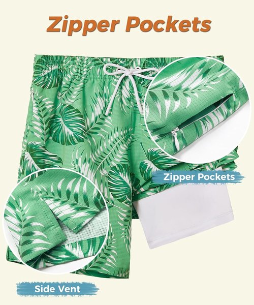 ELETOP Men's Swim Trunks - Compression Liner Bathing Suit with Zipper Pockets | Stylish Beach Shorts