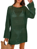 ANRABESS Women Swimsuit Crochet Swim Cover Up 2026 Summer Bathing Suit Swimwear Mesh Knit Beach Dress Vacation Outfits Deep Green Small
