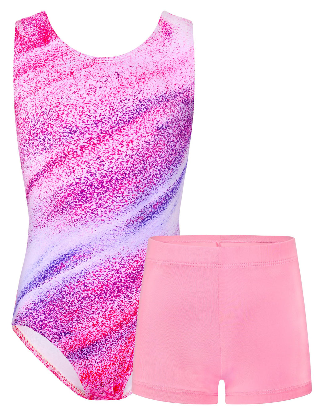 TENVDA Gymnastics Leotards for Girls Tumbling Outfit Size 7-8 Years Old Pink Stripes Sleeveless Athletic Bodysuits Sets