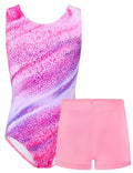 TENVDA Gymnastics Leotards for Girls Tumbling Outfit Size 7-8 Years Old Pink Stripes Sleeveless Athletic Bodysuits Sets