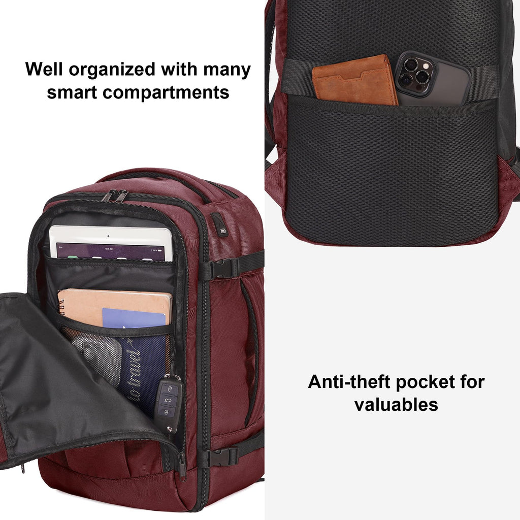ECOHUB Travel Backpack 18x14x8 Spirit Airlines Personal Item Bag Carry On Backpack 13 Pockets Large Work Casual Daypack for men Airline Approved Waterproof Gym Backpack with Charging Port, Red