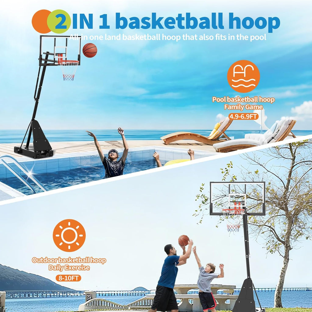 Skiennix Height Adjustable Basketball Hoop - 4.9-10FT Mobile Goal System with Weighted Base for Youth & Adults | Driveway & Backyard Play